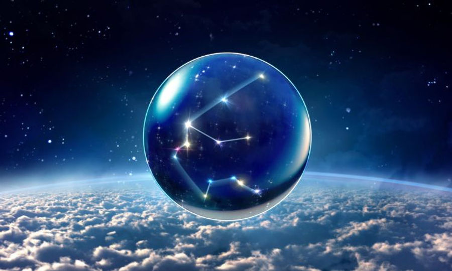 a sphere above the Earth with the constellation of Aquarius within it