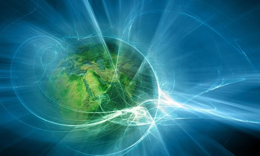 the earth with energy waves surrounding it