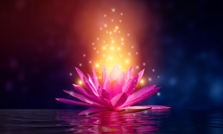 crystal lotus flower on water with energy emanating out of it